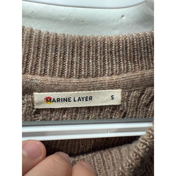 Marine Layer pointelle knit tan cashmere blend crew neck sweater womens small - Picture 3 of 8